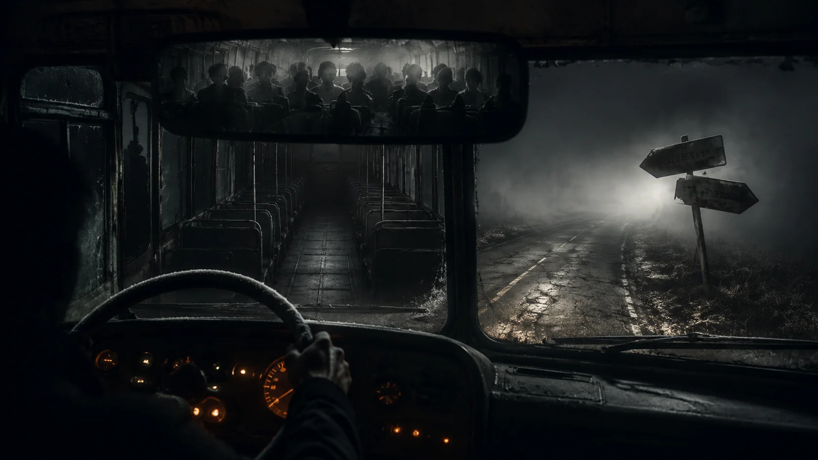 Misty Highway: I Have a Ghost Bus cover art for a 100-day survival story